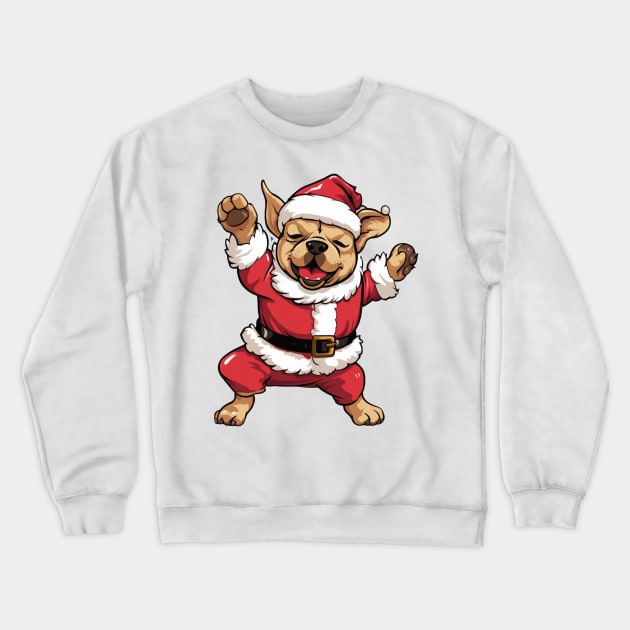 Cartoon Christmas French Bulldog Dancing Crewneck Sweatshirt by Chromatic Fusion Studio